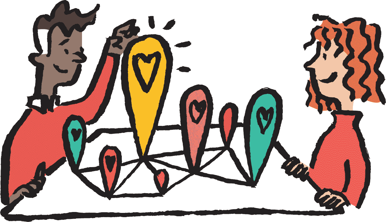 Illustration of two people collaborating on a map