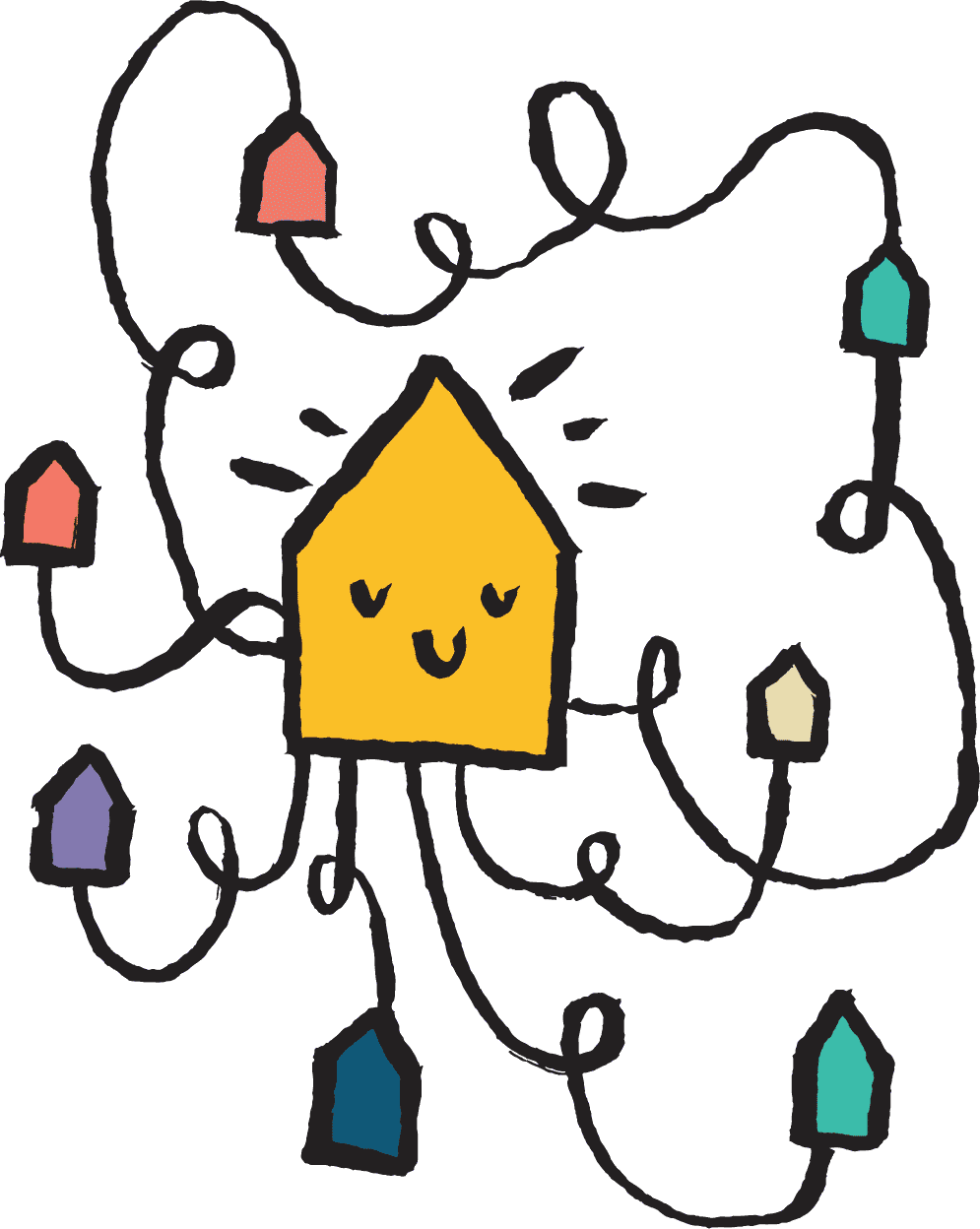Illustration of a network happy houses