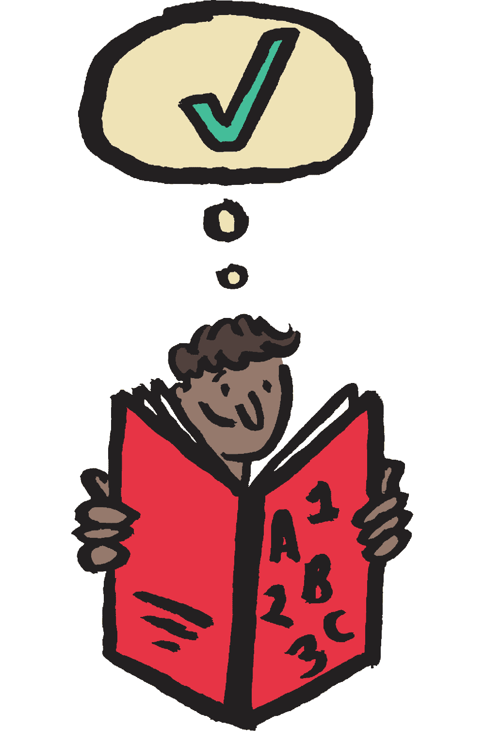 Illustration of a man reading a book and thinking